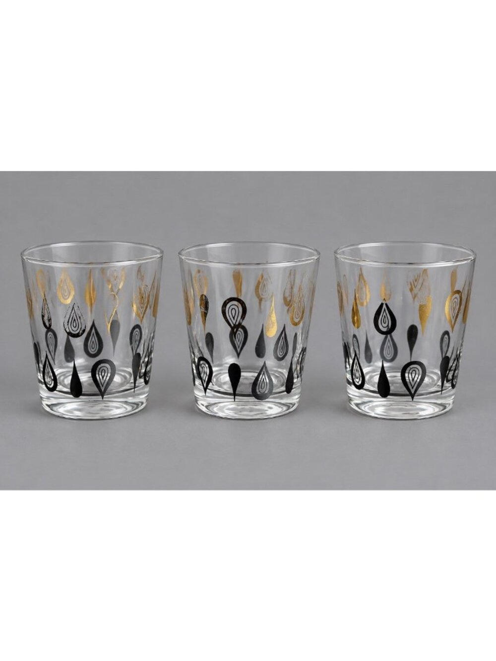 Vintage Mid Century Lot of 3 Gold/Black Teardrop Small 3" Cocktail Glasses READ